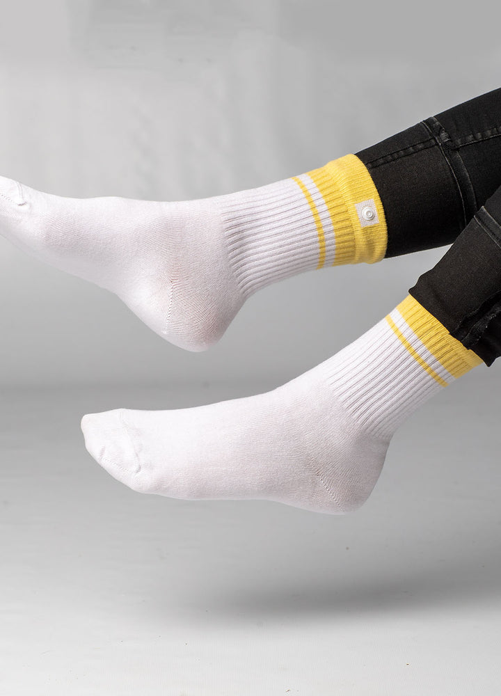 Hvide sportsstrømper gul rib 4
