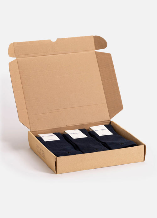 10 Boks Mørkeblå økologiske bomuldsstrømper | Sort Knap | Str. 41-47