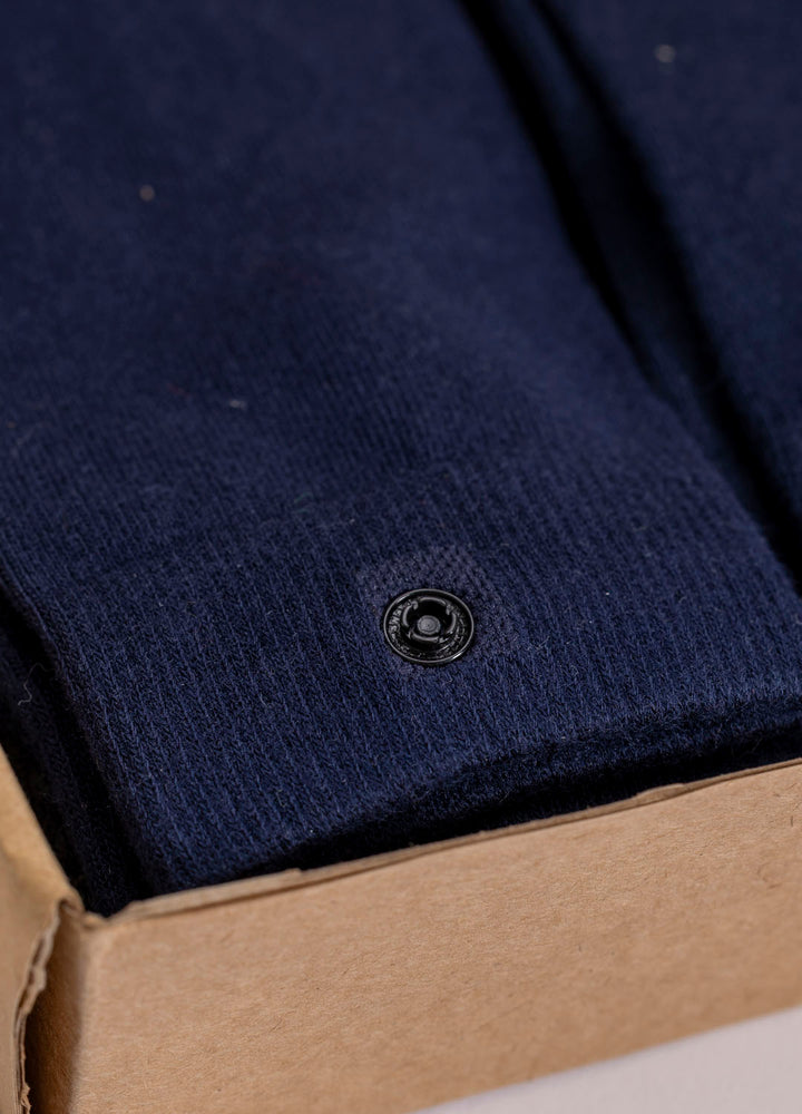 10-Boks Mørkeblå Bambusstrømper |Sort Knap |Str. 41–47