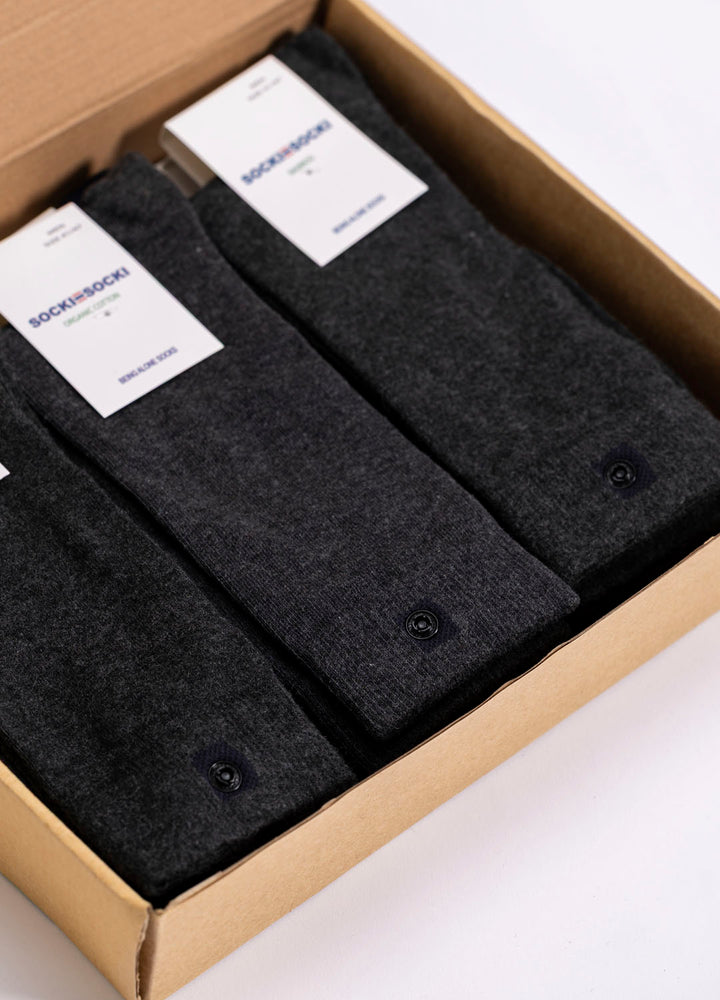 10 Boks Koksgrå Bambusstrømper | Sort knap | Str. 41-47