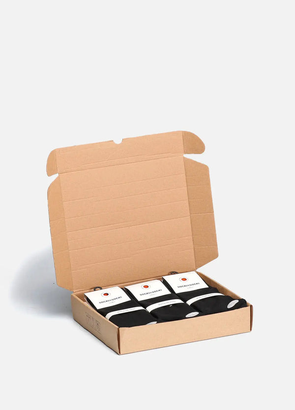 10 Boks Sorte Bomuldsstrømper | Orange knap | Str. 41-46 SockiSocki