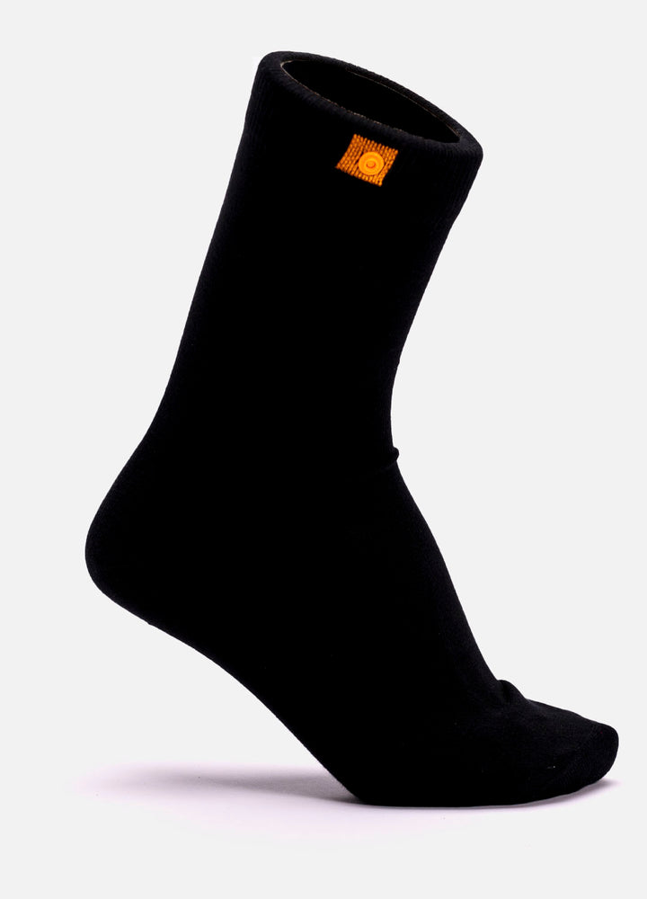 10 Boks Sorte Bomuldsstrømper | Orange knap | Str. 41-46