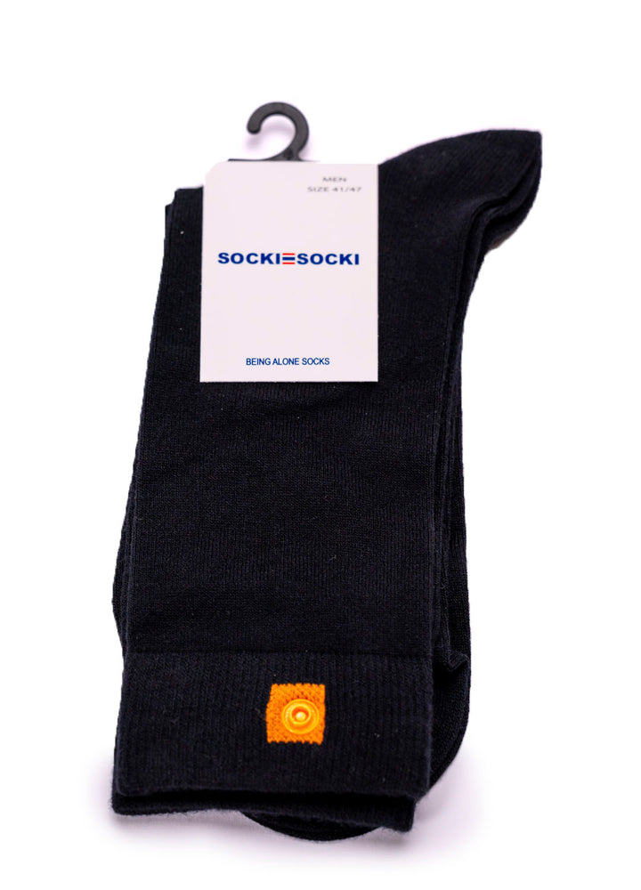 10 Boks Sorte Bomuldsstrømper | Orange knap | Str. 41-46