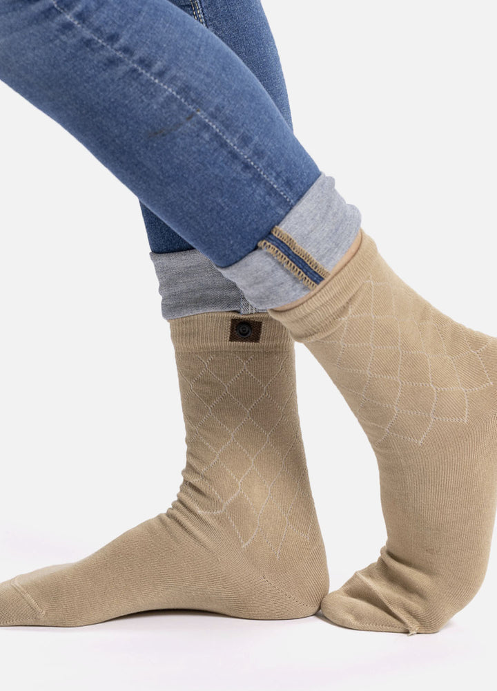 Vail | Sandfarvet strømpe med mønster