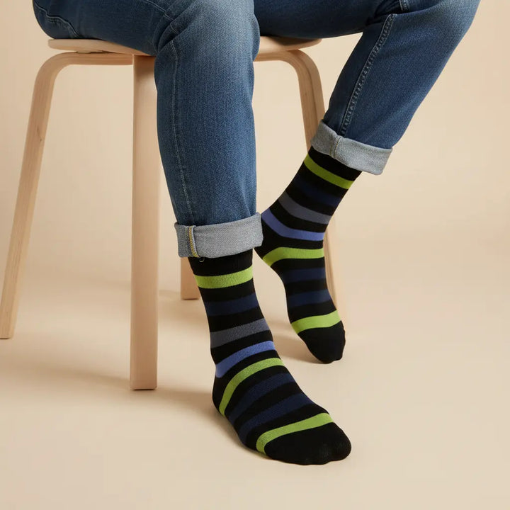 Bryga – økologiske strømper med striber & knap SockiSocki
