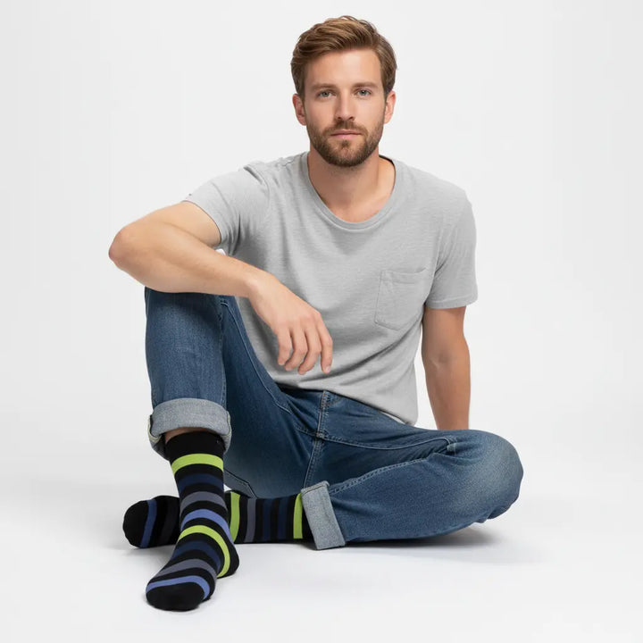 Bryga – økologiske strømper med striber & knap SockiSocki