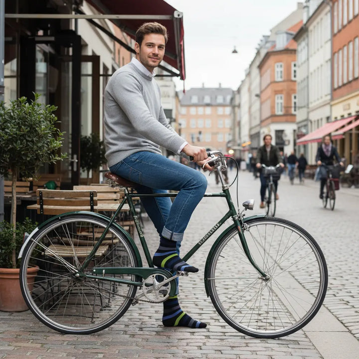 Bryga – økologiske strømper med striber & knap SockiSocki