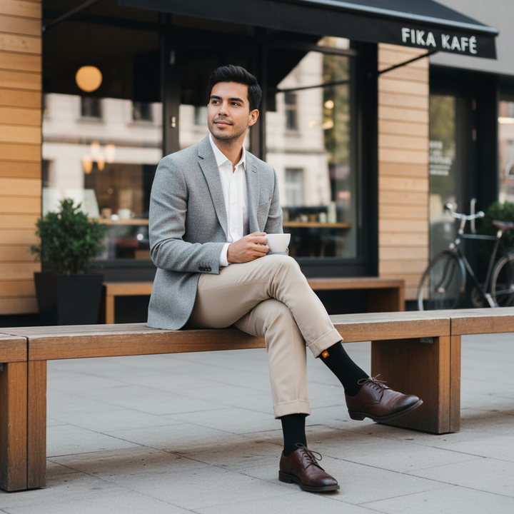 Sorte Bomuldsstrømper | Orange knap | 41-47