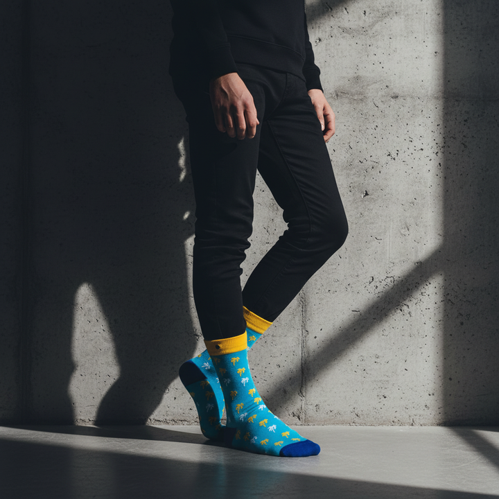 Dudee – økologiske bomuldsstrømper med palmemønster & knap