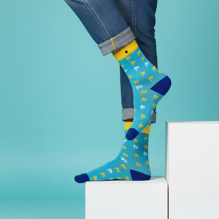 Dudee – økologiske bomuldsstrømper med palmemønster & knap