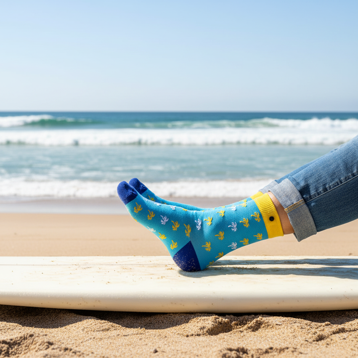 Dudee – økologiske bomuldsstrømper med palmemønster & knap