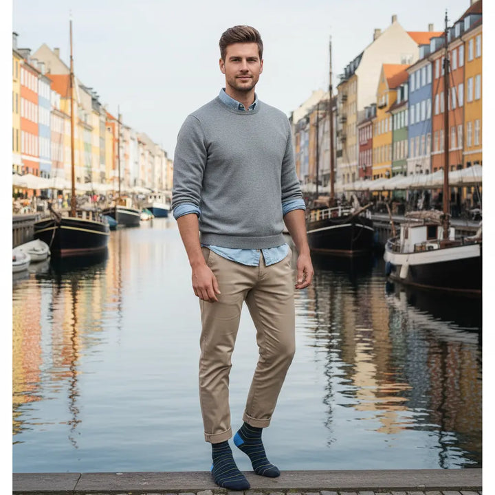 Eadda strømper i økologisk bomuld | Klassiske striber & smart knap SockiSocki
