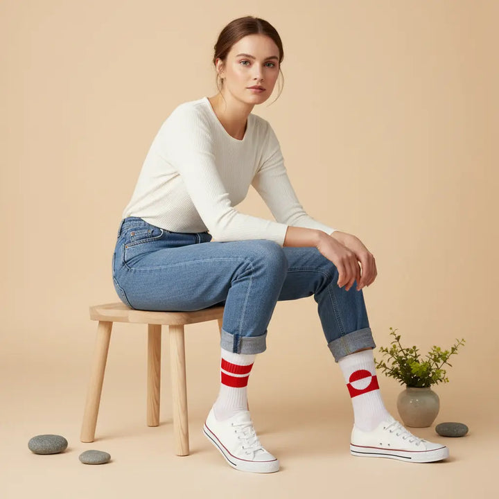 Studiebillede af kvinde iført Arctic Unity crew-strømper – SockiSocki