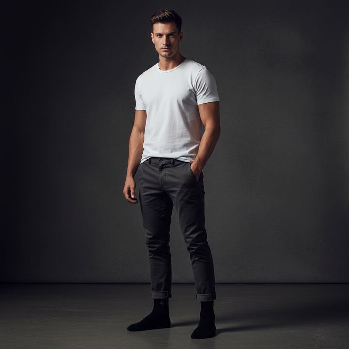 10 Boks Sorte Bambusstrømper | Sort knap | Str. 41-46