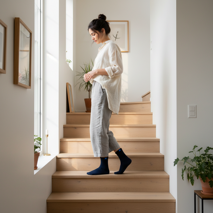 Navy Bomuldsstrømper | Sort Knap | 36-41