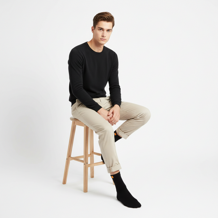 Sorte Bomuldsstrømper | Orange knap | 41-47