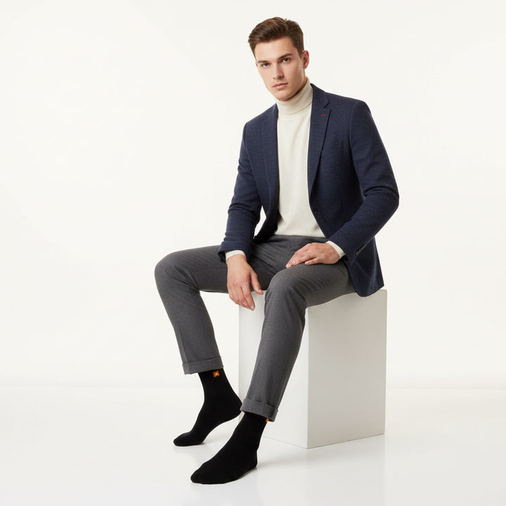 Sorte Bambusstrømper | Orange knap | Str. 41 - 47