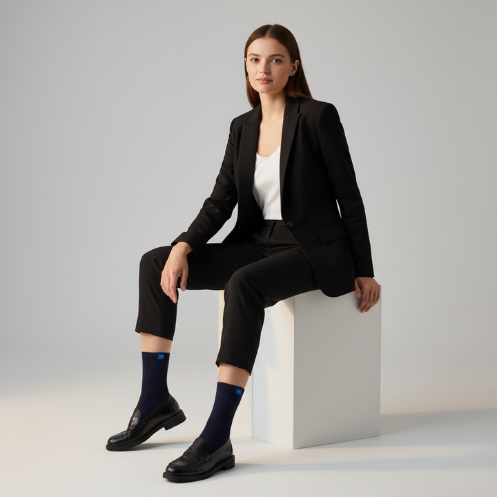 10 Boks Blå Bomuldstrømper | Sort knap  | Str. 36-41