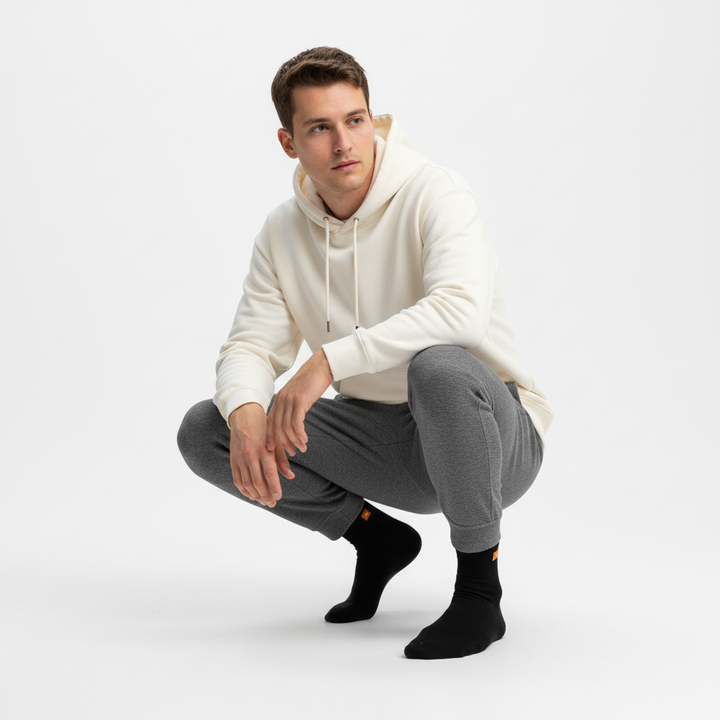 Sorte Bomuldsstrømper | Orange knap | 41-47