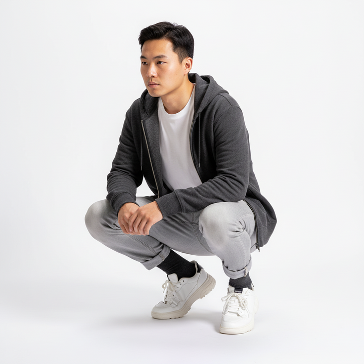 Koksgrå bambusstrømpe | Blød & åndbar sok med knap