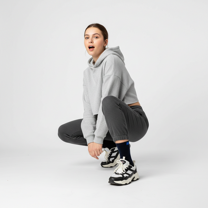 Navy Bomuldsstrømper | Sort Knap | 36-41