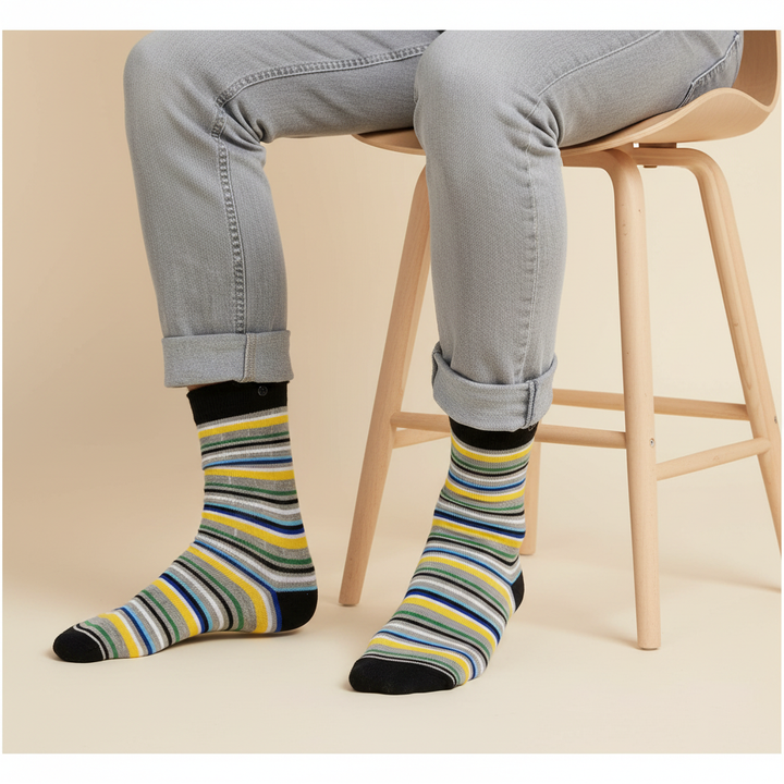 Gustee | økologiske bomuldsstrømper med farverige striber & knap