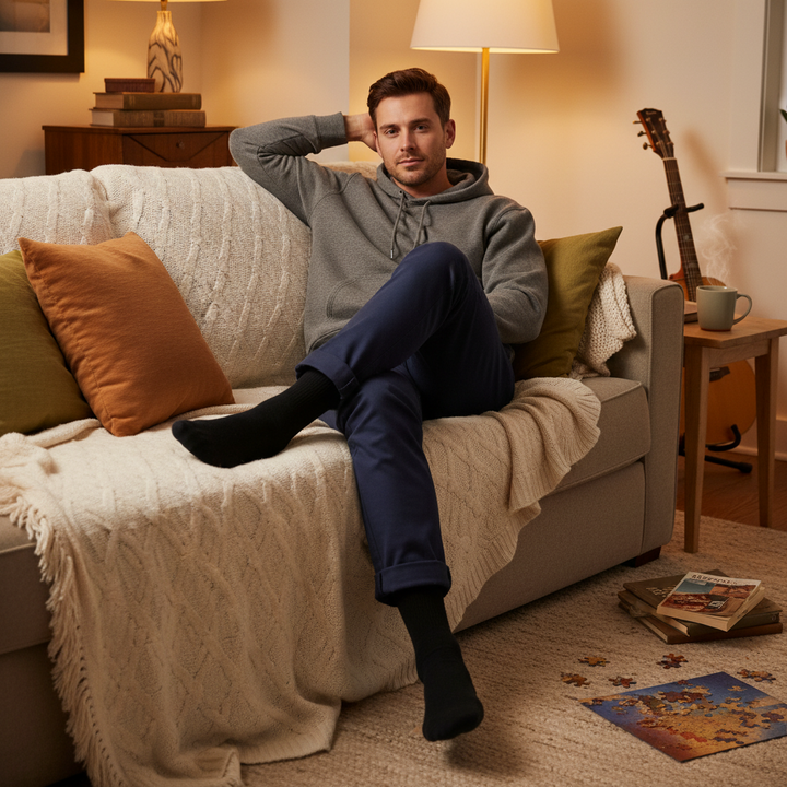 Sorte Bomuldsstrømper | Sort knap | 41-47