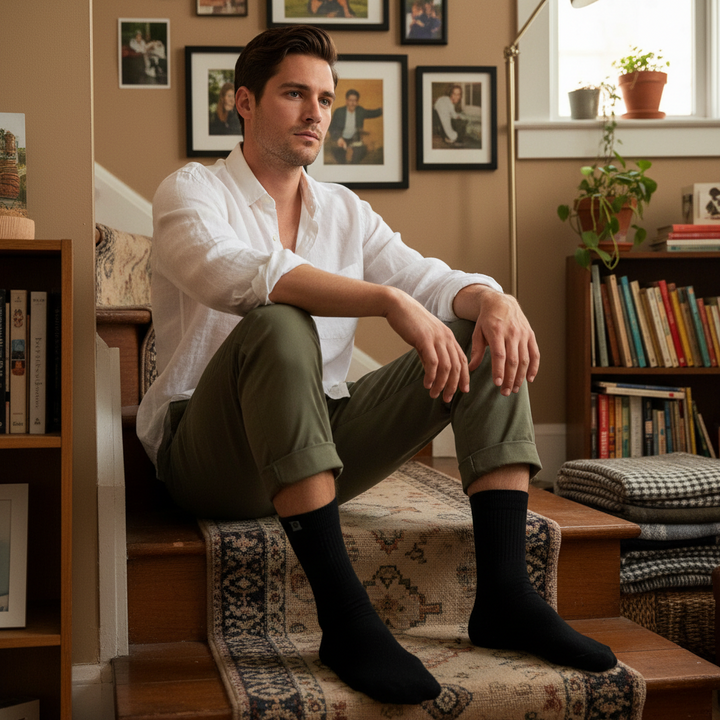 Sorte Bomuldsstrømper | Sort knap | 41-47