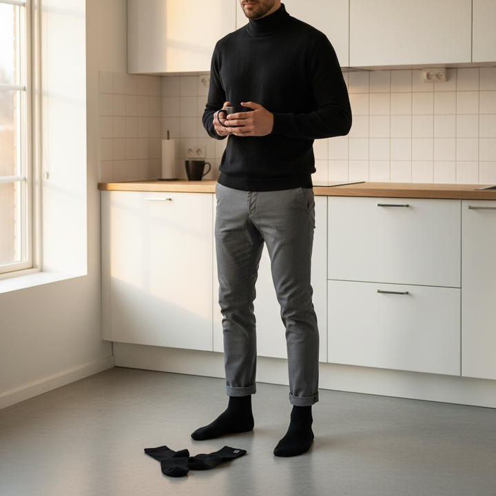 Sorte Bomuldsstrømper | Sort knap | 41-47