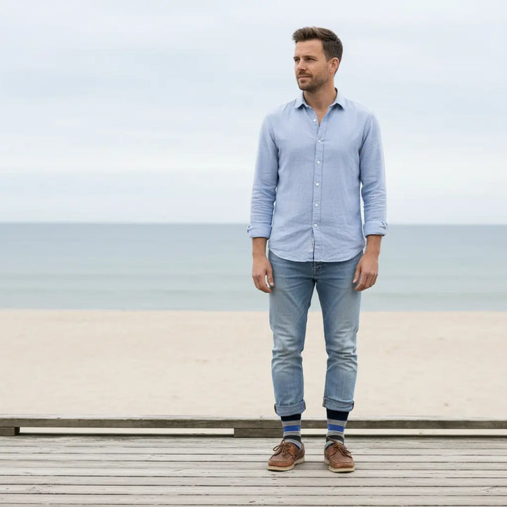 Lanet – økologiske strømper med brede striber & knap SockiSocki