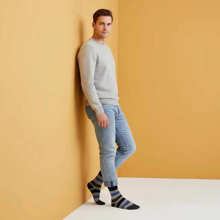 Lanet – økologiske strømper med brede striber & knap SockiSocki