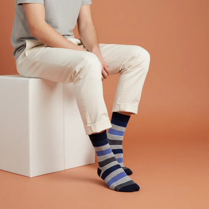 Lanet – økologiske strømper med brede striber & knap SockiSocki