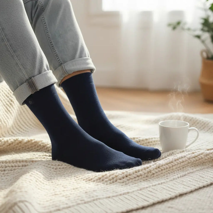10 Boks Mørkeblå Bambusstrømper |Sort Knap |Str. 41–47 SockiSocki