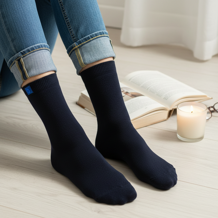 10 Boks Blå Bomuldstrømper | Sort knap  | Str. 36-41