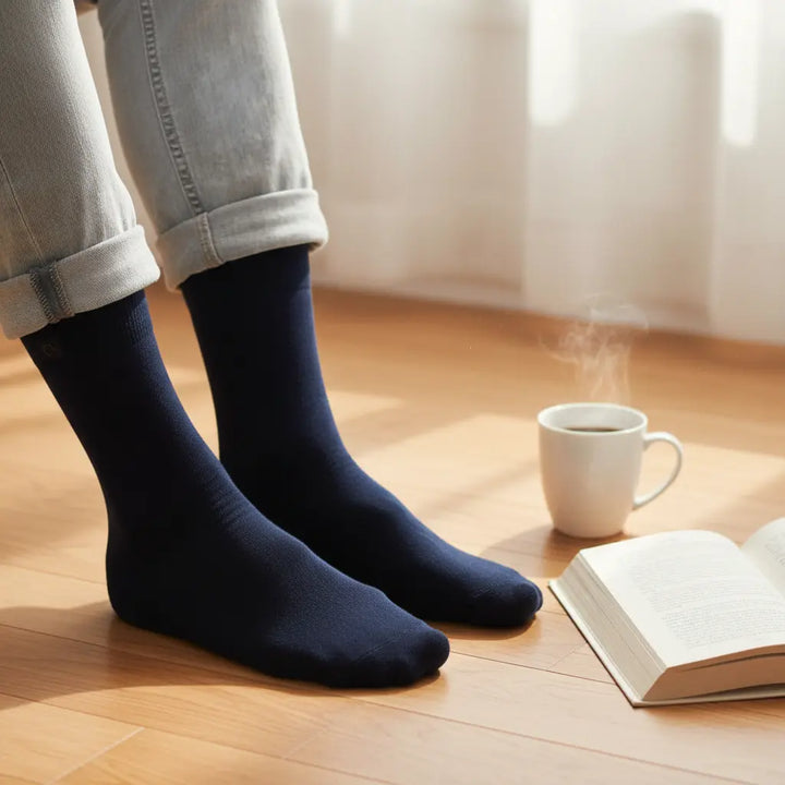 10 Boks Mørkeblå Bambusstrømper |Sort Knap |Str. 41–47 SockiSocki