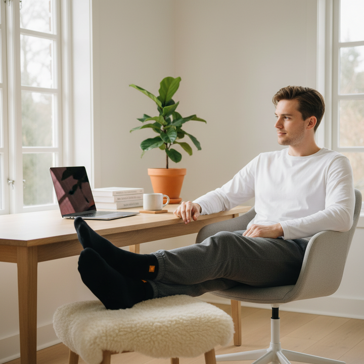 Sorte Bomuldsstrømper | Orange knap | 41-47