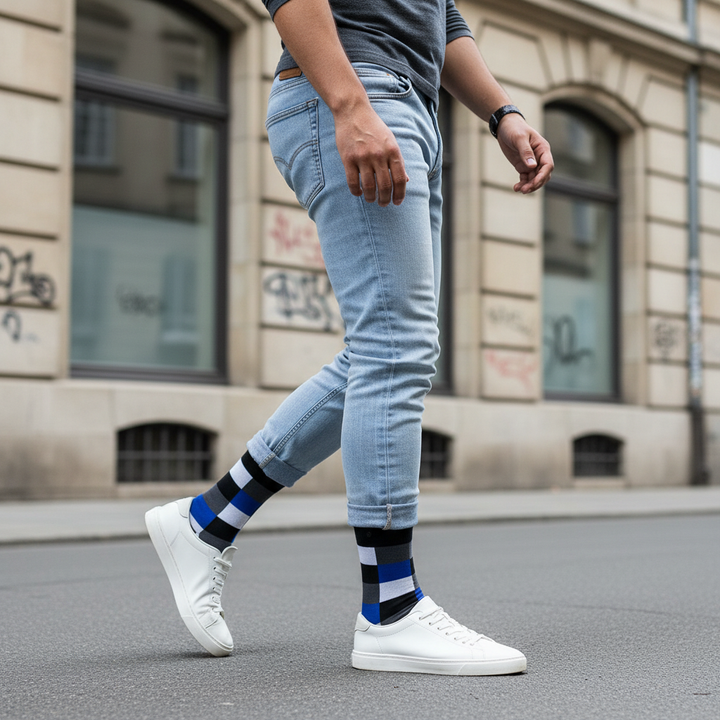 Marini | økologiske bomuldsstrømper med ternet design & knap