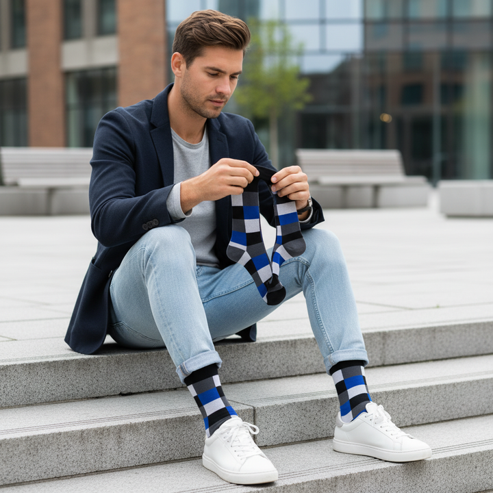 Marini | økologiske bomuldsstrømper med ternet design & knap