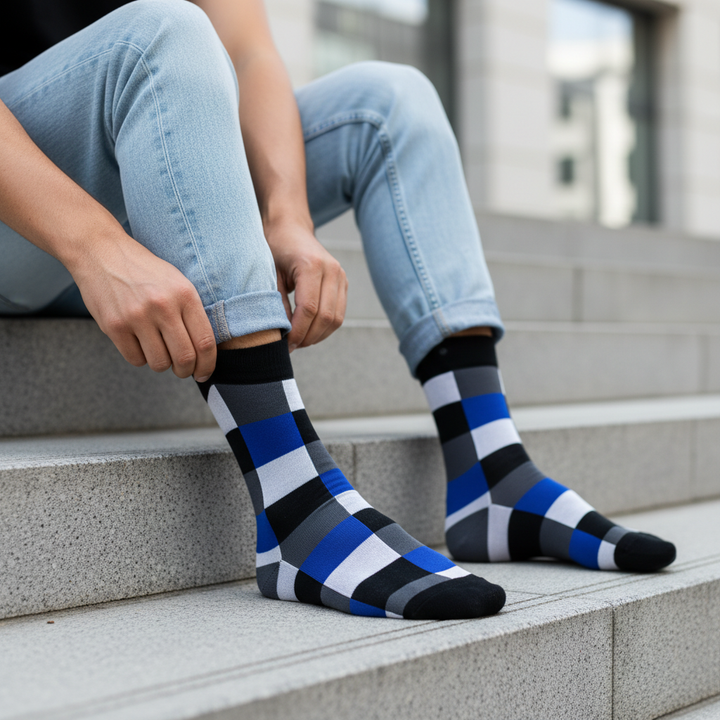 Marini | økologiske bomuldsstrømper med ternet design & knap