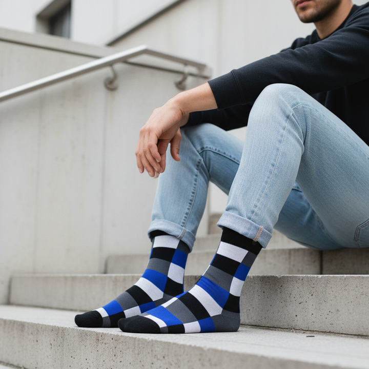 Marini | økologiske bomuldsstrømper med ternet design & knap