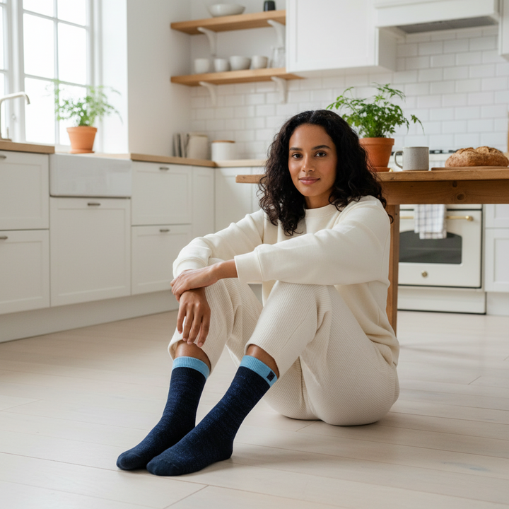 Mars | Blå nistrede strømper