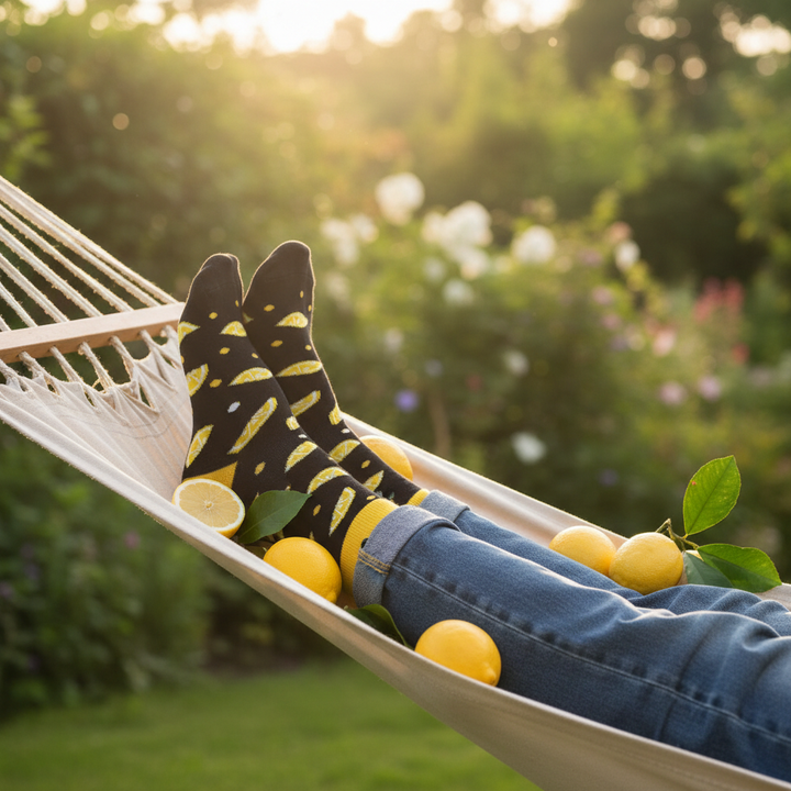 Muluk – økologiske bomuldsstrømper med frisk citroner og knap