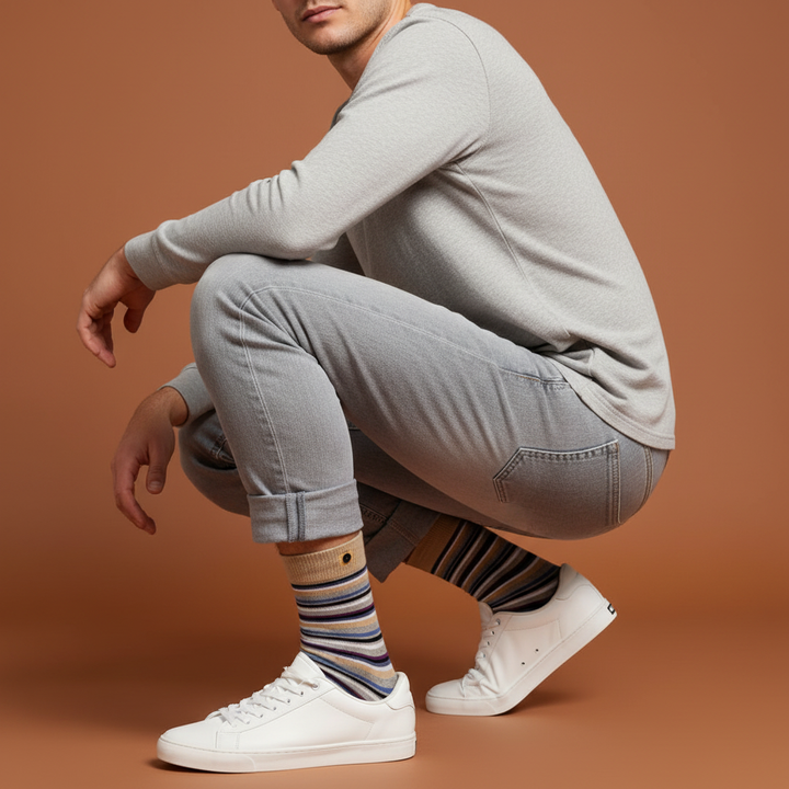 Ogin – økologiske bomuldsstrømper i striber til herre