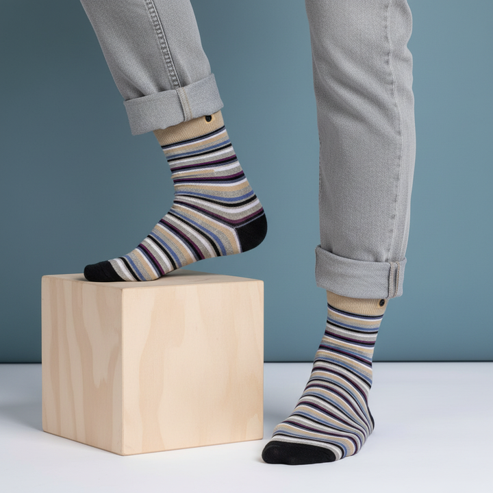 Ogin – økologiske bomuldsstrømper i striber til herre