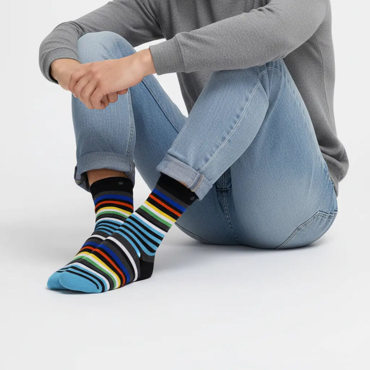 Perette | økologiske strømper med farverige striber & knap SockiSocki