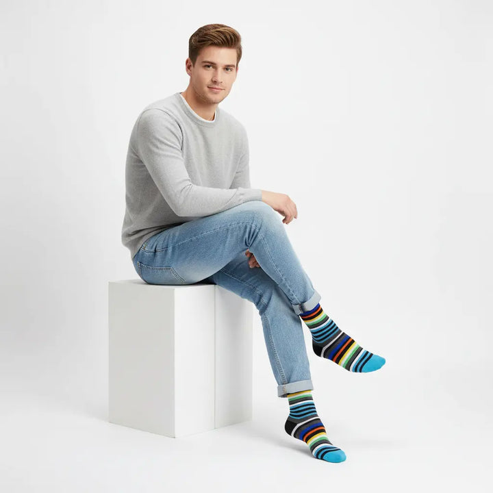 Perette | økologiske strømper med farverige striber & knap SockiSocki