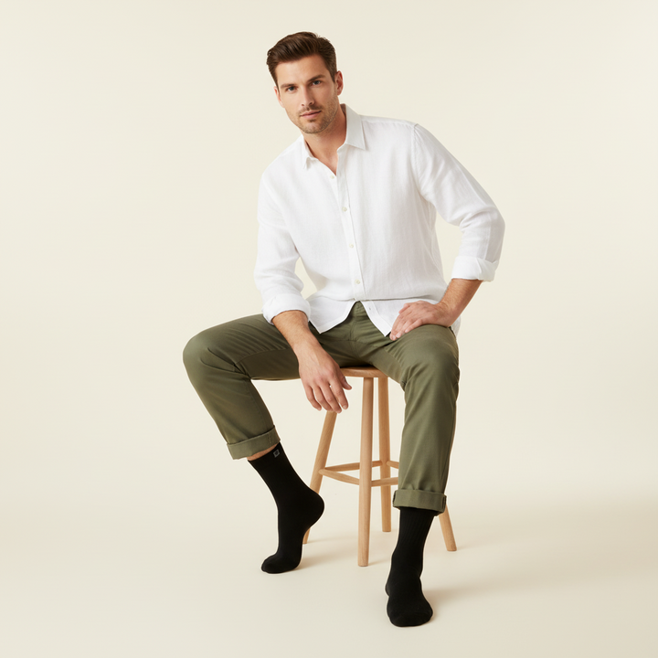 10 Boks Sorte Bomuldsstrømper | Sort knap | Str. 41-46