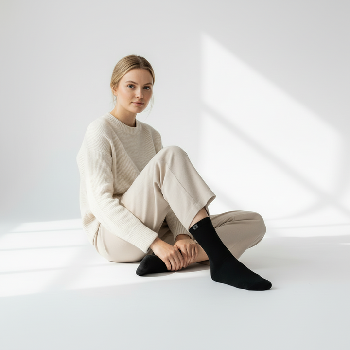 10 Boks Sorte Bomuldsstrømper | Sort knap | Str. 36-41