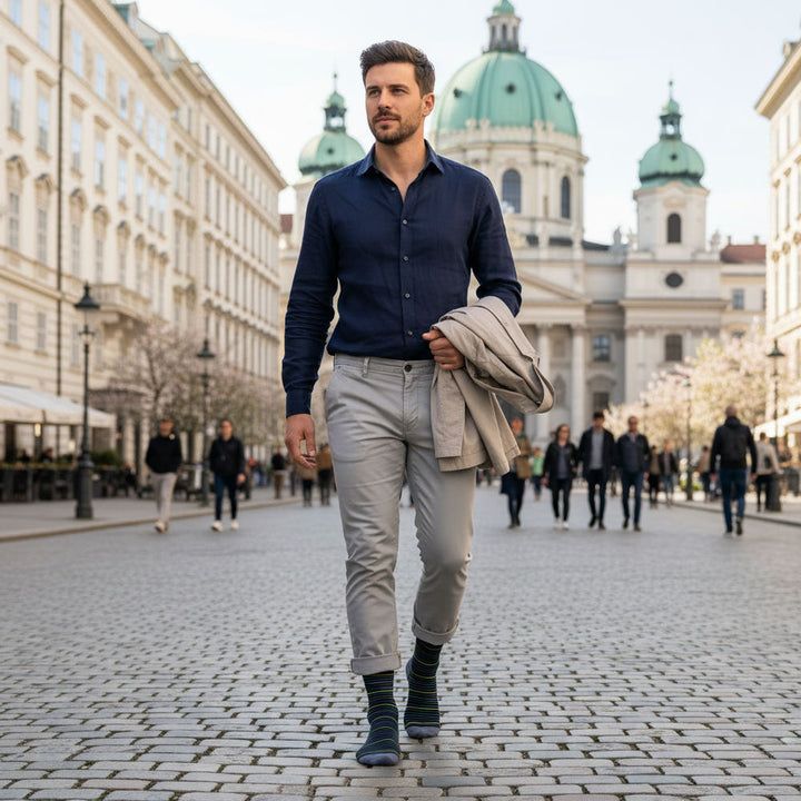 Bambusstrømper fra Nordic Summer Edition-pakken, fotograferet i Wien fra SockiSocki