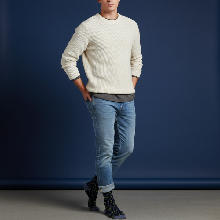 Roto | bambus strømper med fine striber & knap